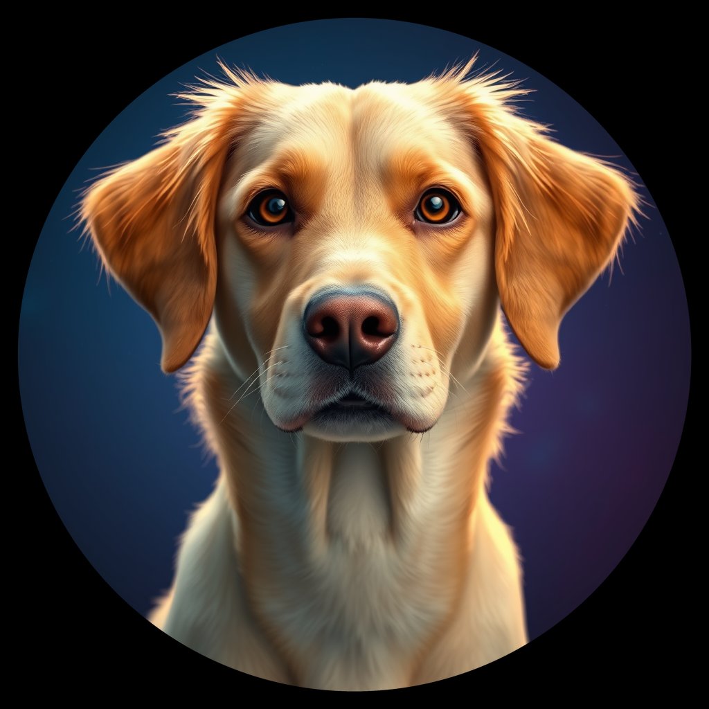 Cosmic medallion portrait of NSD_GT303_NSD_GT303, a Nova Scotia Duck Tolling Retriever
