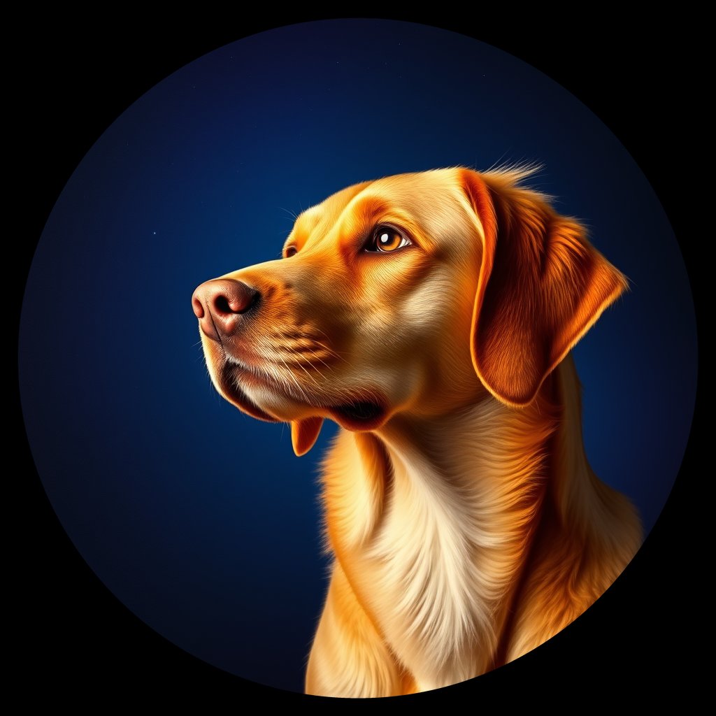Cosmic medallion portrait of NSD_GT304_NSD_GT304, a Nova Scotia Duck Tolling Retriever