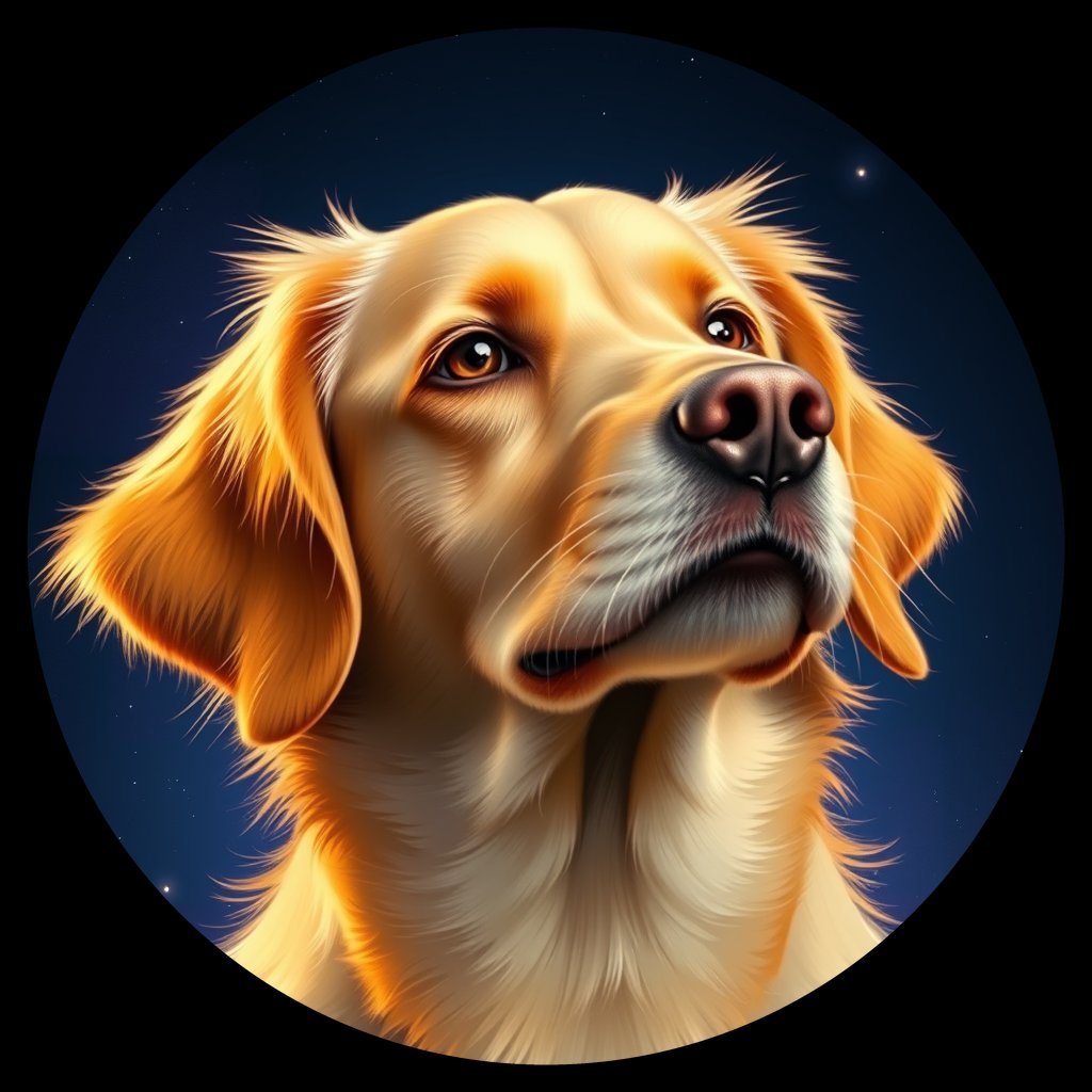 Cosmic medallion portrait of NSD_GT308_NSD_GT308, a Nova Scotia Duck Tolling Retriever