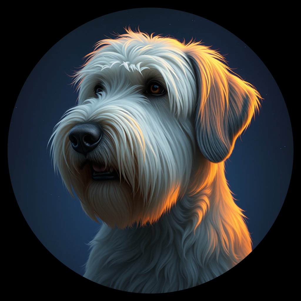 Cosmic medallion portrait of OES_24680_OES_24680, a Old English Sheepdog