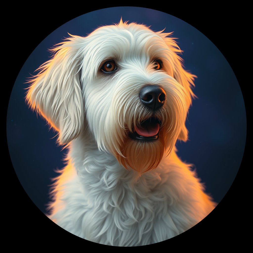 Cosmic medallion portrait of OES_OES_005941, a Old English Sheepdog