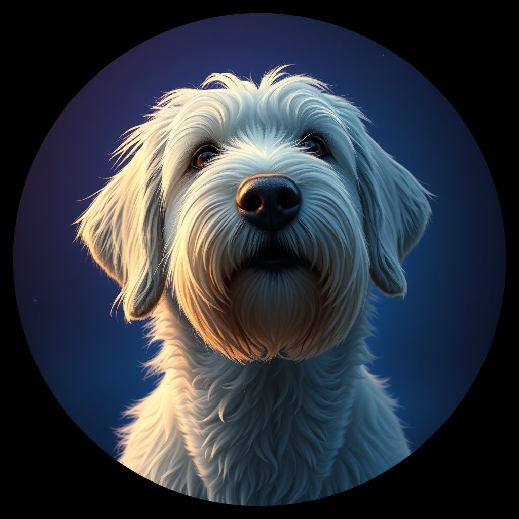 Cosmic medallion portrait of OES_OES_005954, a Old English Sheepdog