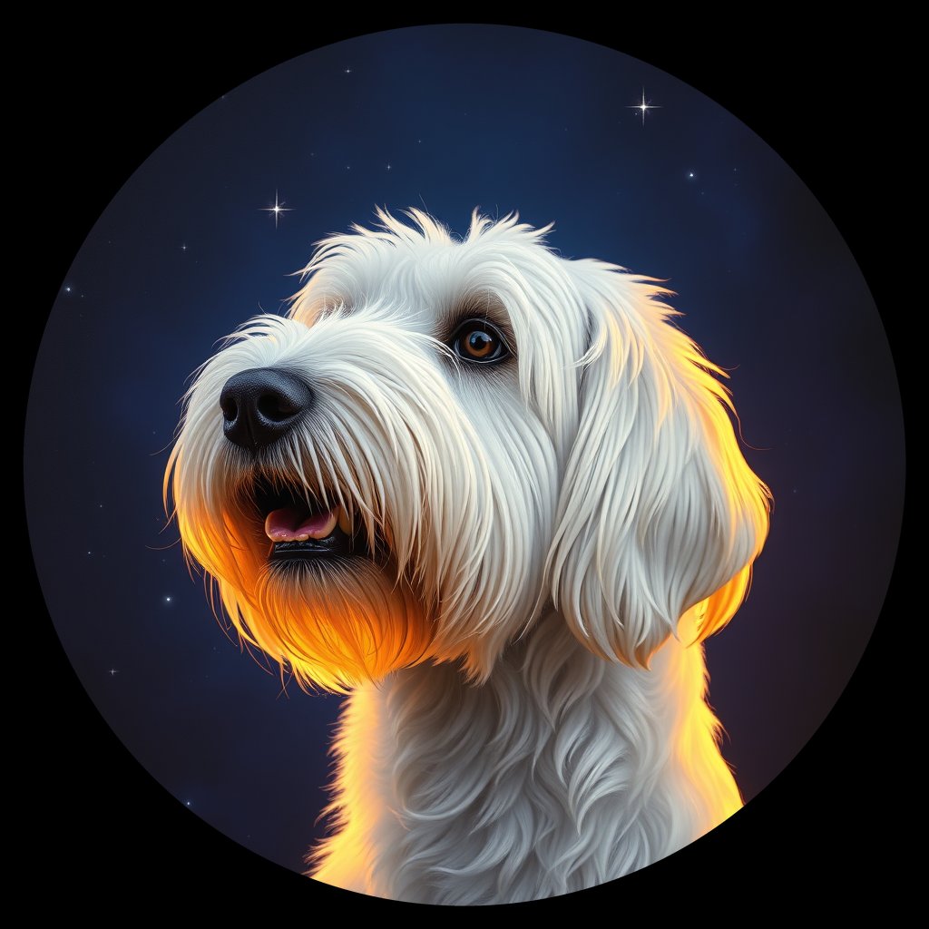 Cosmic medallion portrait of OES_OES_005957, a Old English Sheepdog
