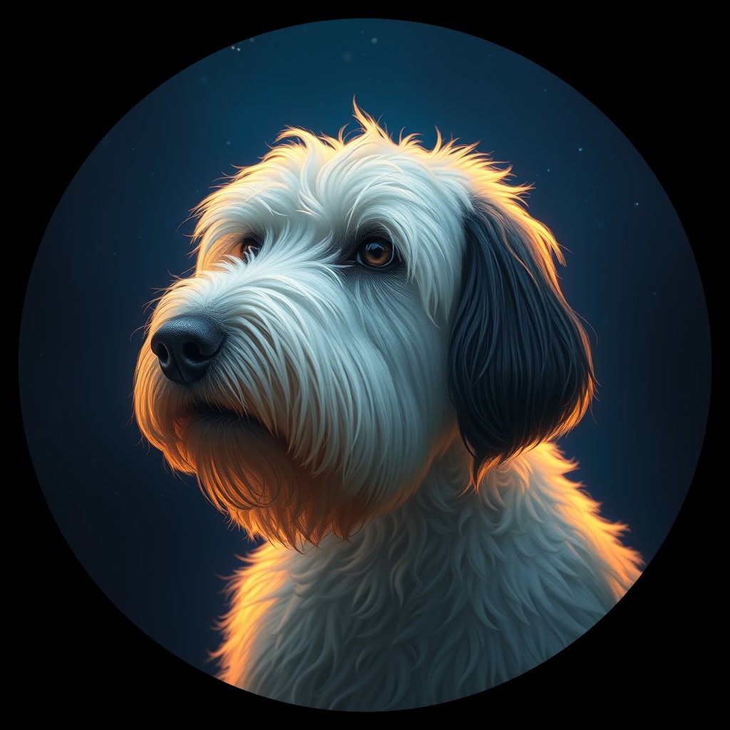 Cosmic medallion portrait of OES_OES_005966, a Old English Sheepdog