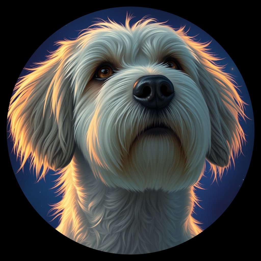 Cosmic medallion portrait of OES_OES_005984, a Old English Sheepdog