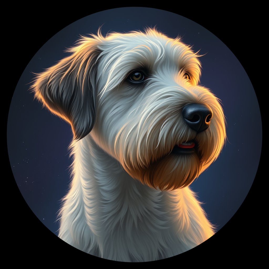 Cosmic medallion portrait of OES_OES_005990, a Old English Sheepdog