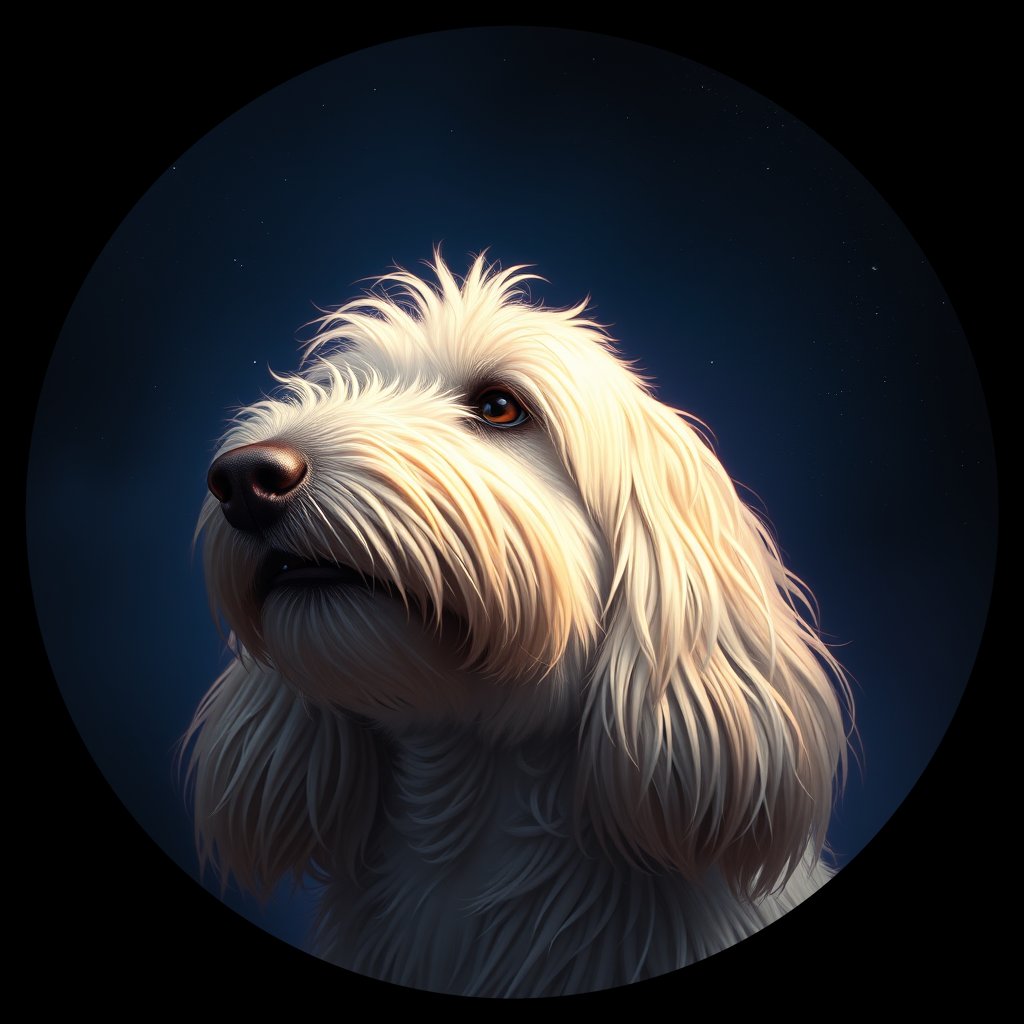 Cosmic medallion portrait of OES_OES_006003, a Old English Sheepdog