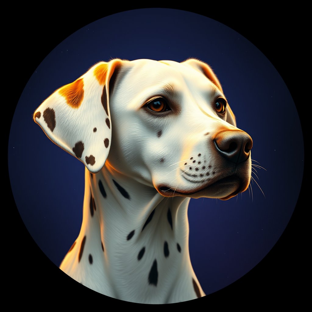 Cosmic medallion portrait of OFA101_OFA101, a Dalmatian