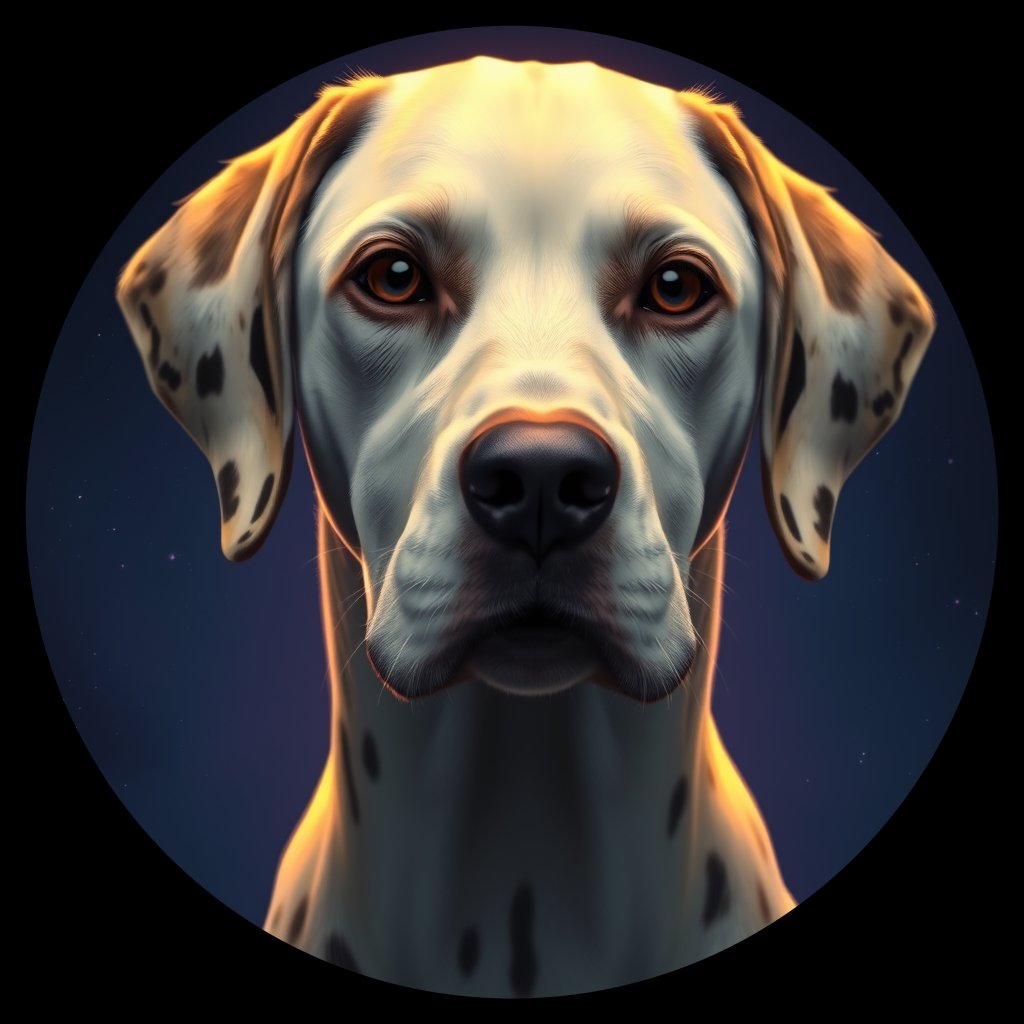 Cosmic medallion portrait of OFA102_OFA102, a Dalmatian