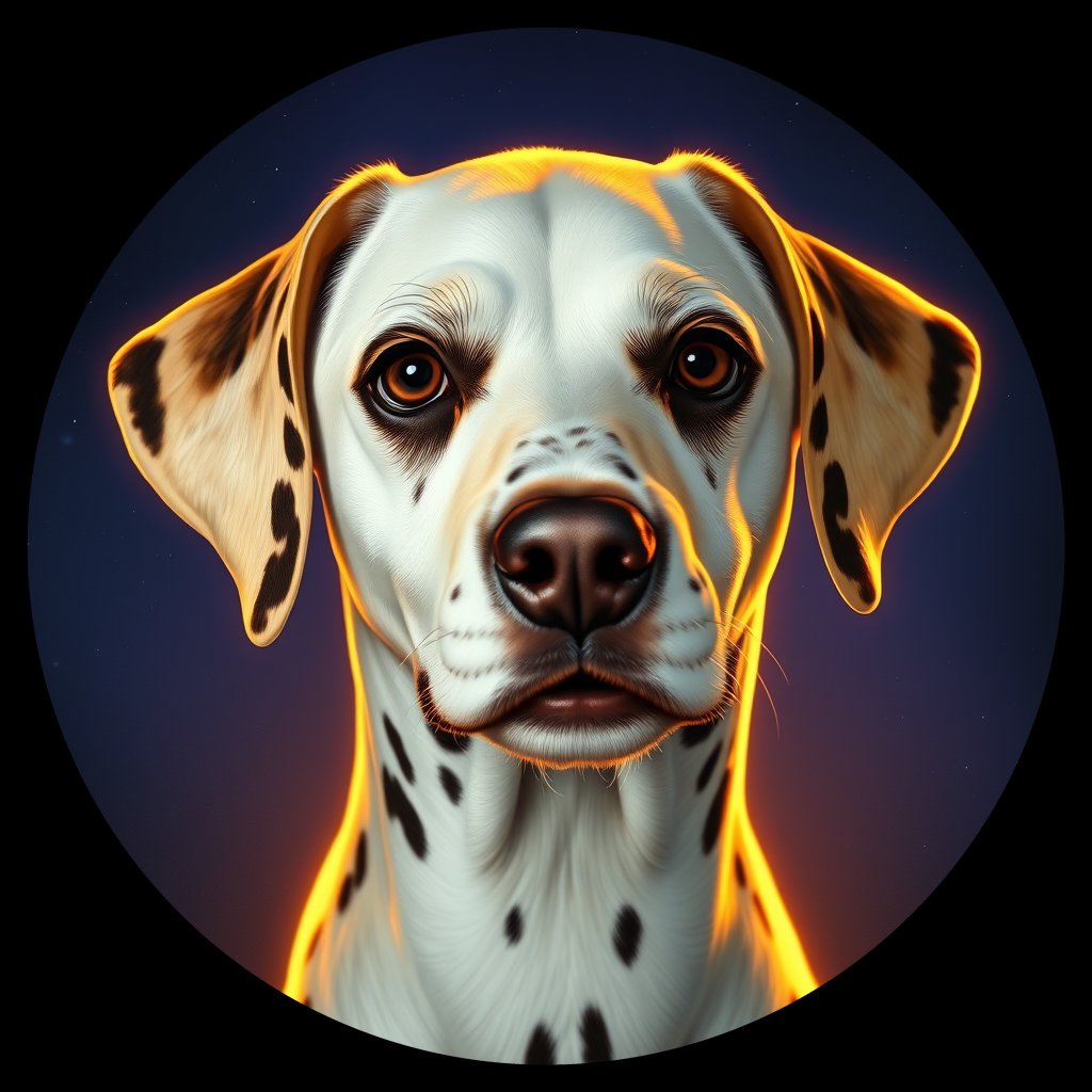 Cosmic medallion portrait of OFA104_OFA104, a Dalmatian