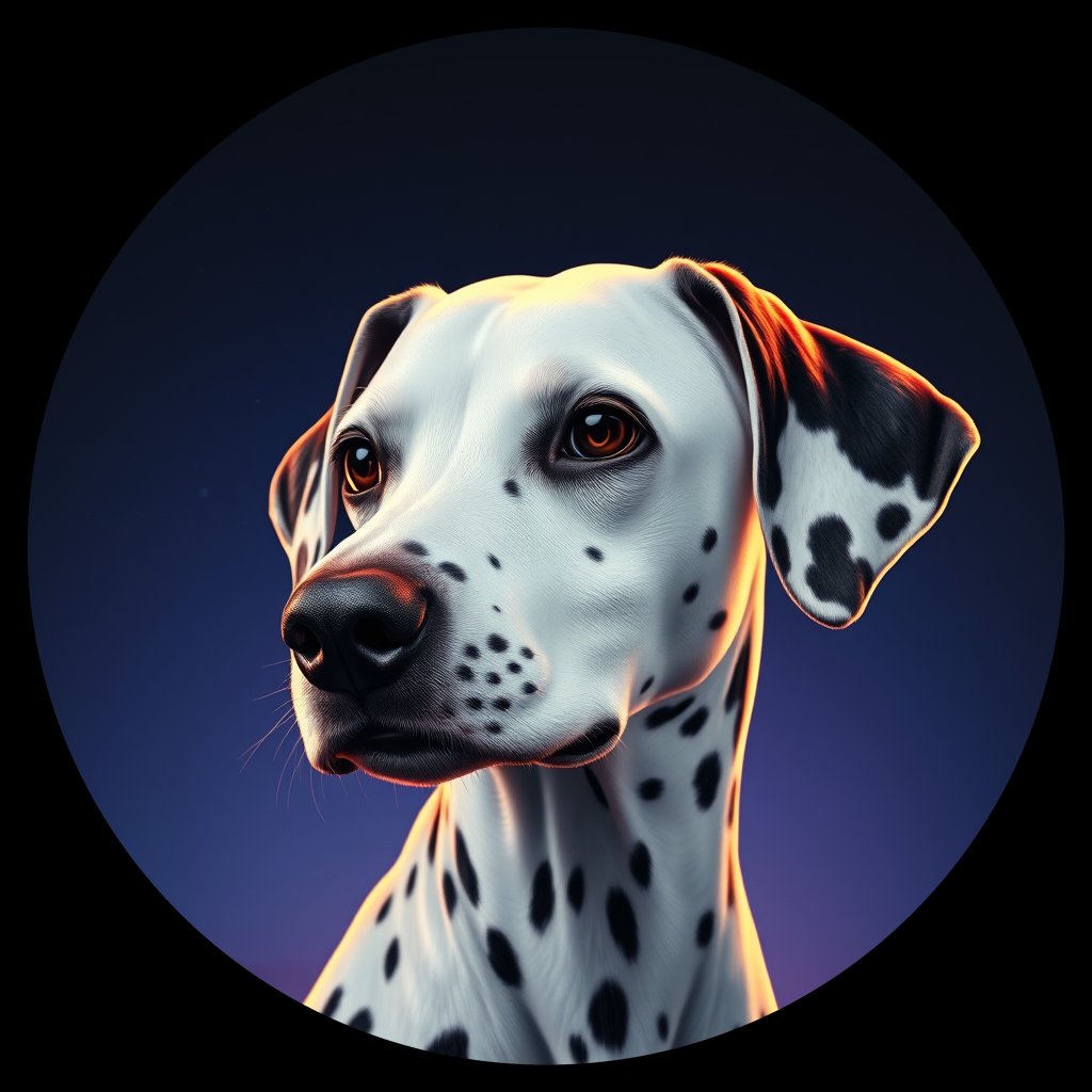 Cosmic medallion portrait of OFA107_OFA107, a Dalmatian