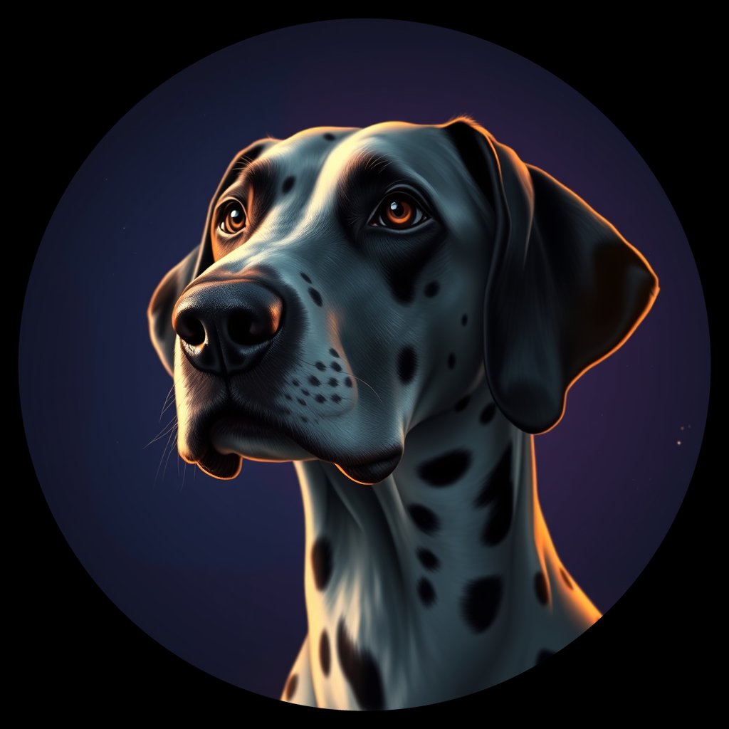 Cosmic medallion portrait of OFA109_OFA109, a Dalmatian