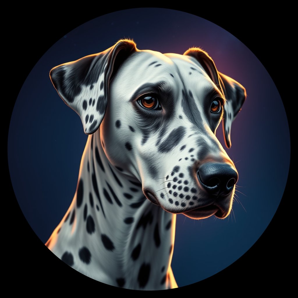 Cosmic medallion portrait of OFA10_OFA10, a Dalmatian
