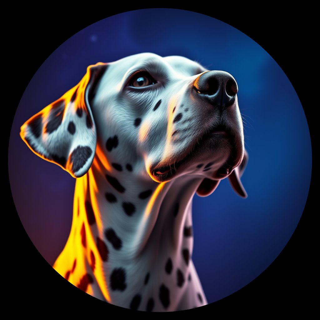 Cosmic medallion portrait of OFA112_OFA112, a Dalmatian