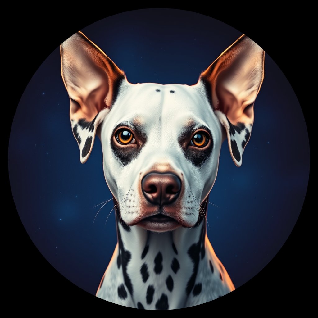Cosmic medallion portrait of OFA12_OFA12, a Dalmatian