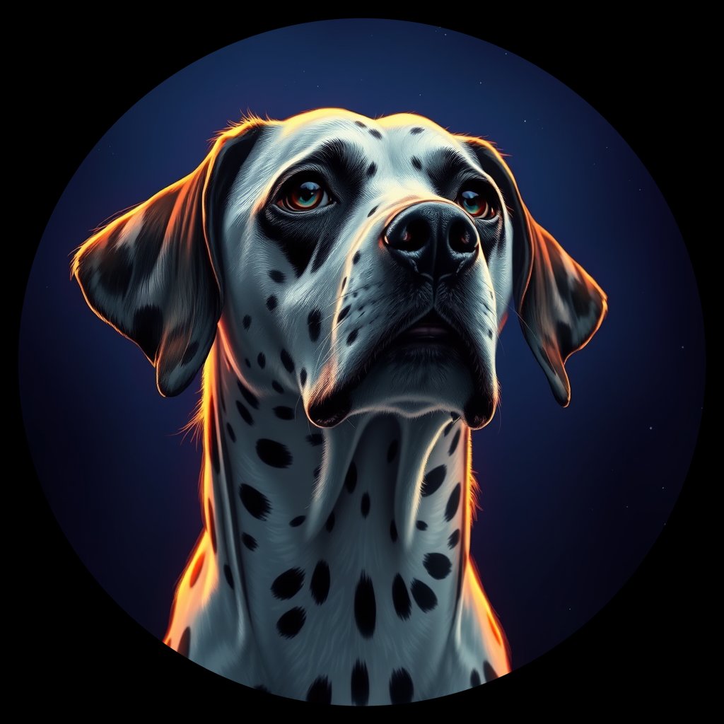 Cosmic medallion portrait of OFA14_OFA14, a Dalmatian