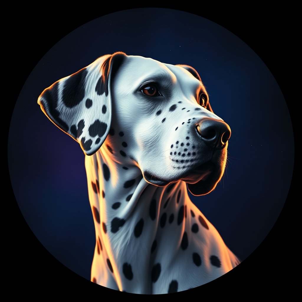 Cosmic medallion portrait of OFA16_OFA16, a Dalmatian