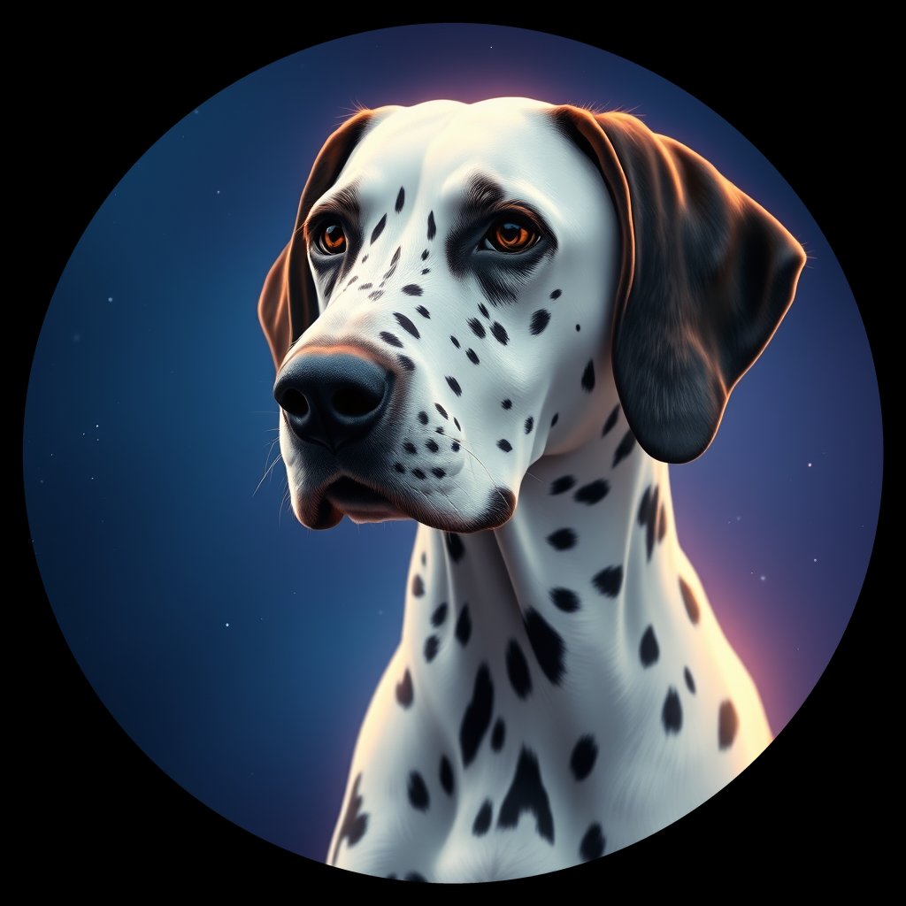 Cosmic medallion portrait of OFA18_OFA18, a Dalmatian