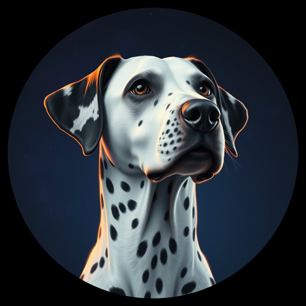Cosmic medallion portrait of OFA1_OFA1, a Dalmatian