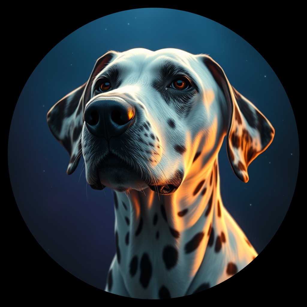 Cosmic medallion portrait of OFA20_OFA20, a Dalmatian