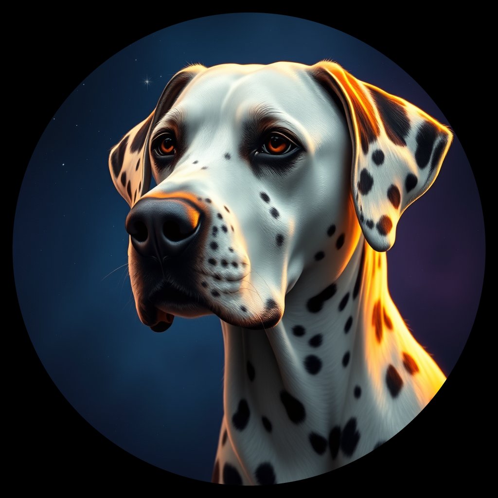 Cosmic medallion portrait of OFA21_OFA21, a Dalmatian