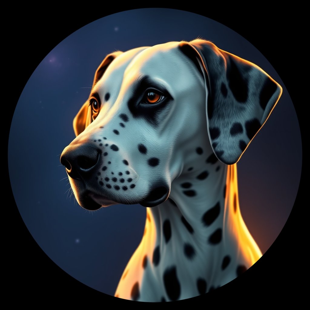 Cosmic medallion portrait of OFA35_OFA35, a Dalmatian