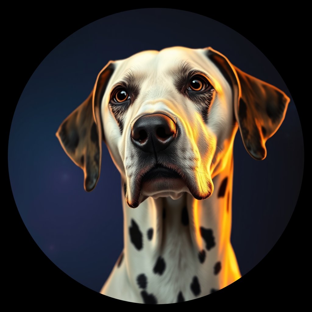 Cosmic medallion portrait of OFA3_OFA3, a Dalmatian