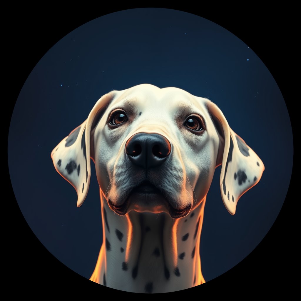 Cosmic medallion portrait of OFA52_OFA52, a Dalmatian
