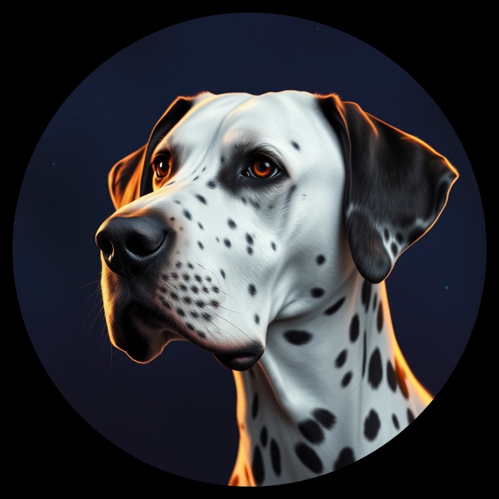 Cosmic medallion portrait of OFA56_OFA56, a Dalmatian