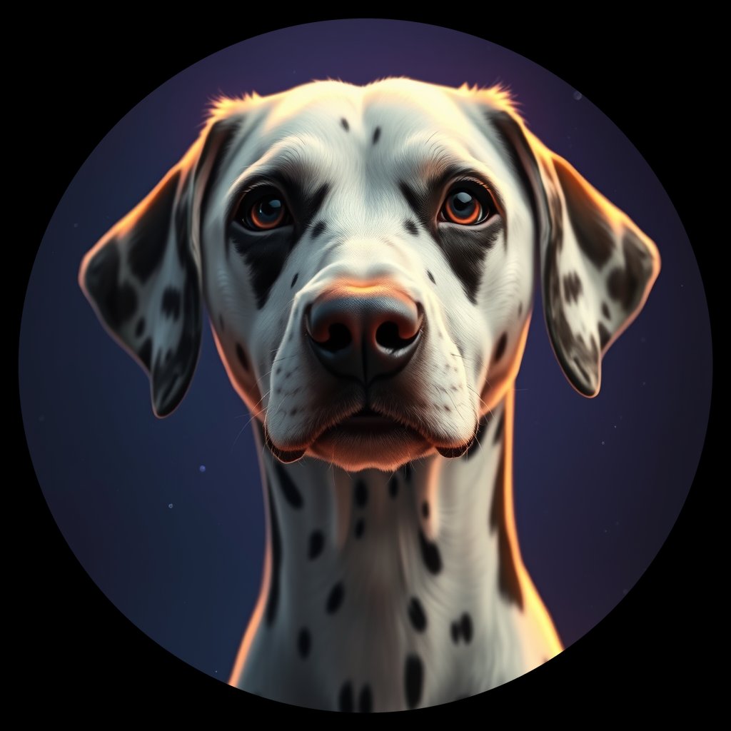 Cosmic medallion portrait of OFA5_OFA5, a Dalmatian