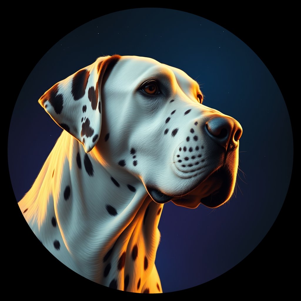 Cosmic medallion portrait of OFA65_OFA65, a Dalmatian