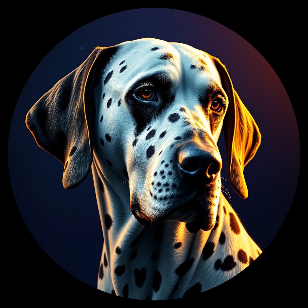 Cosmic medallion portrait of OFA66_OFA66, a Dalmatian