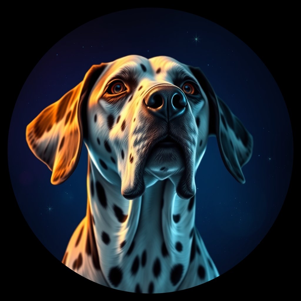 Cosmic medallion portrait of OFA67_OFA67, a Dalmatian