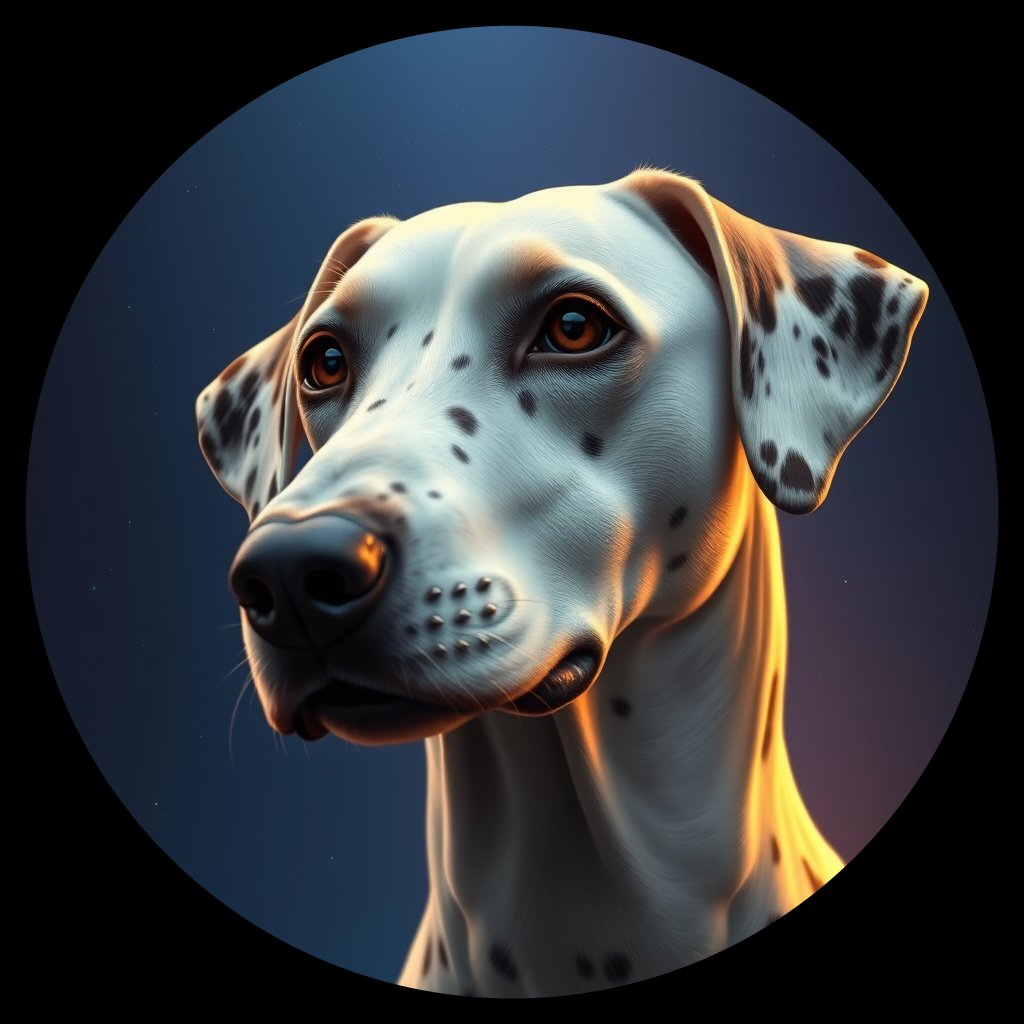 Cosmic medallion portrait of OFA71_OFA71, a Dalmatian