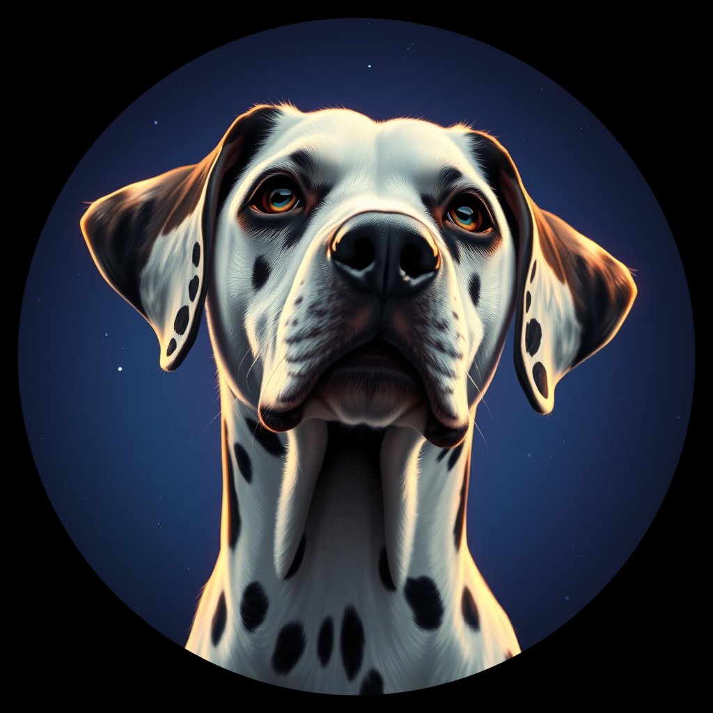 Cosmic medallion portrait of OFA73_OFA73, a Dalmatian