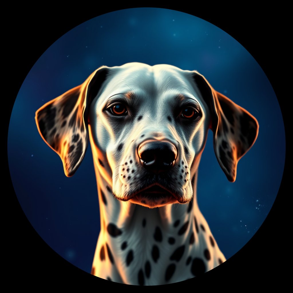 Cosmic medallion portrait of OFA74_OFA74, a Dalmatian