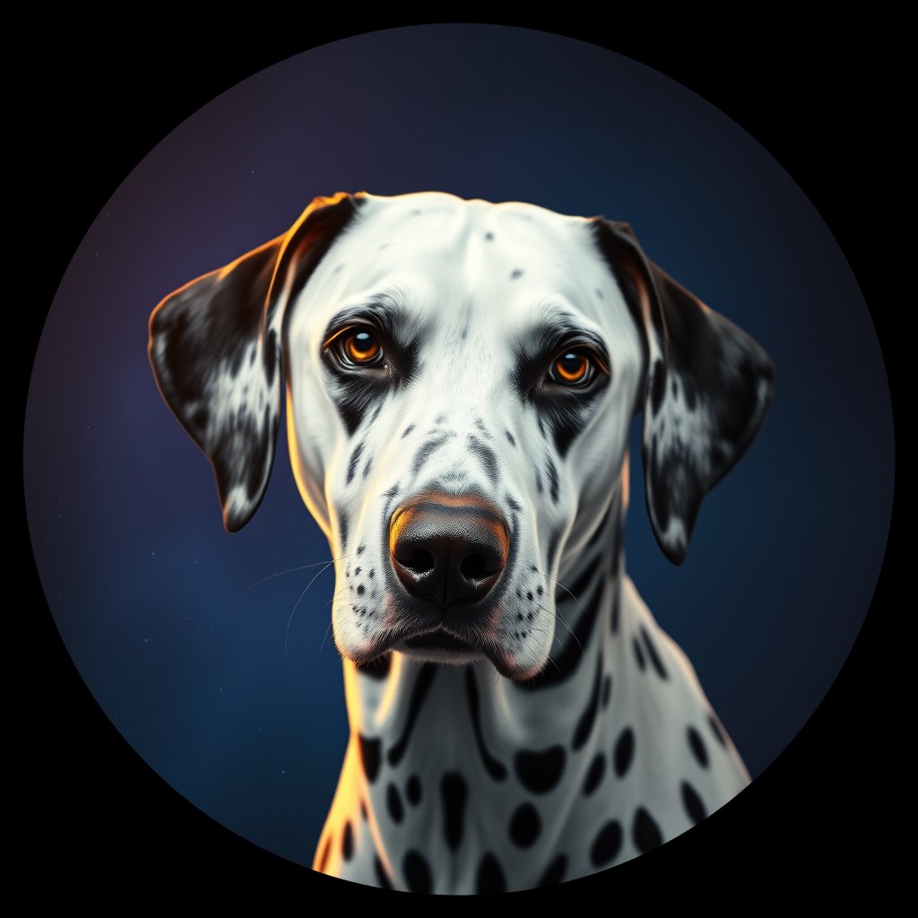 Cosmic medallion portrait of OFA7_OFA7, a Dalmatian