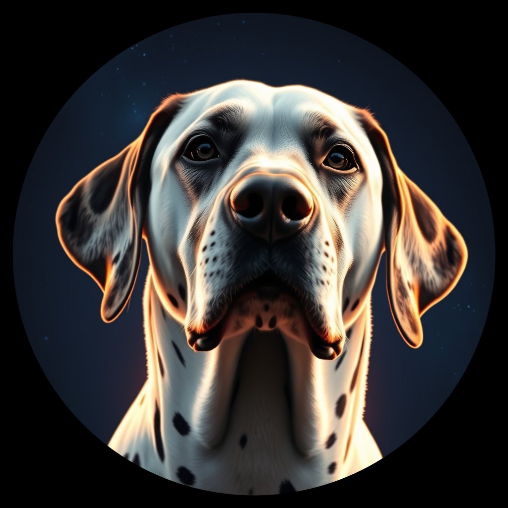 Cosmic medallion portrait of OFA86_OFA86, a Dalmatian