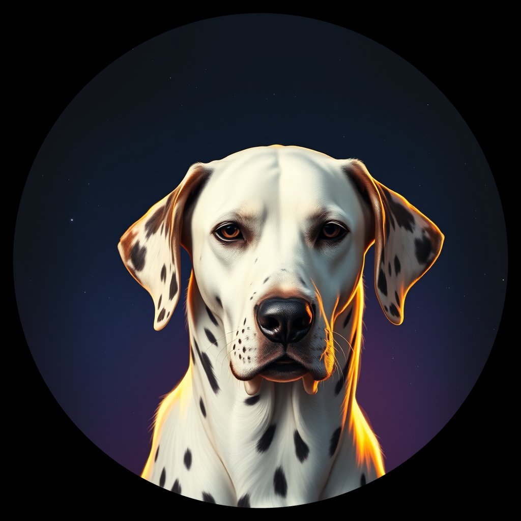 Cosmic medallion portrait of OFA98_OFA98, a Dalmatian