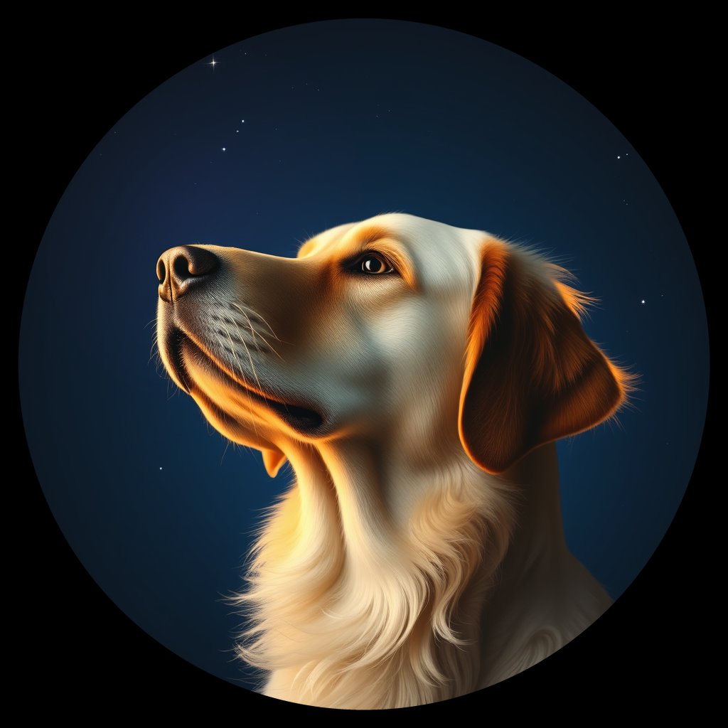 Cosmic medallion portrait of Oldies_grls014f9a90, a Golden Retriever