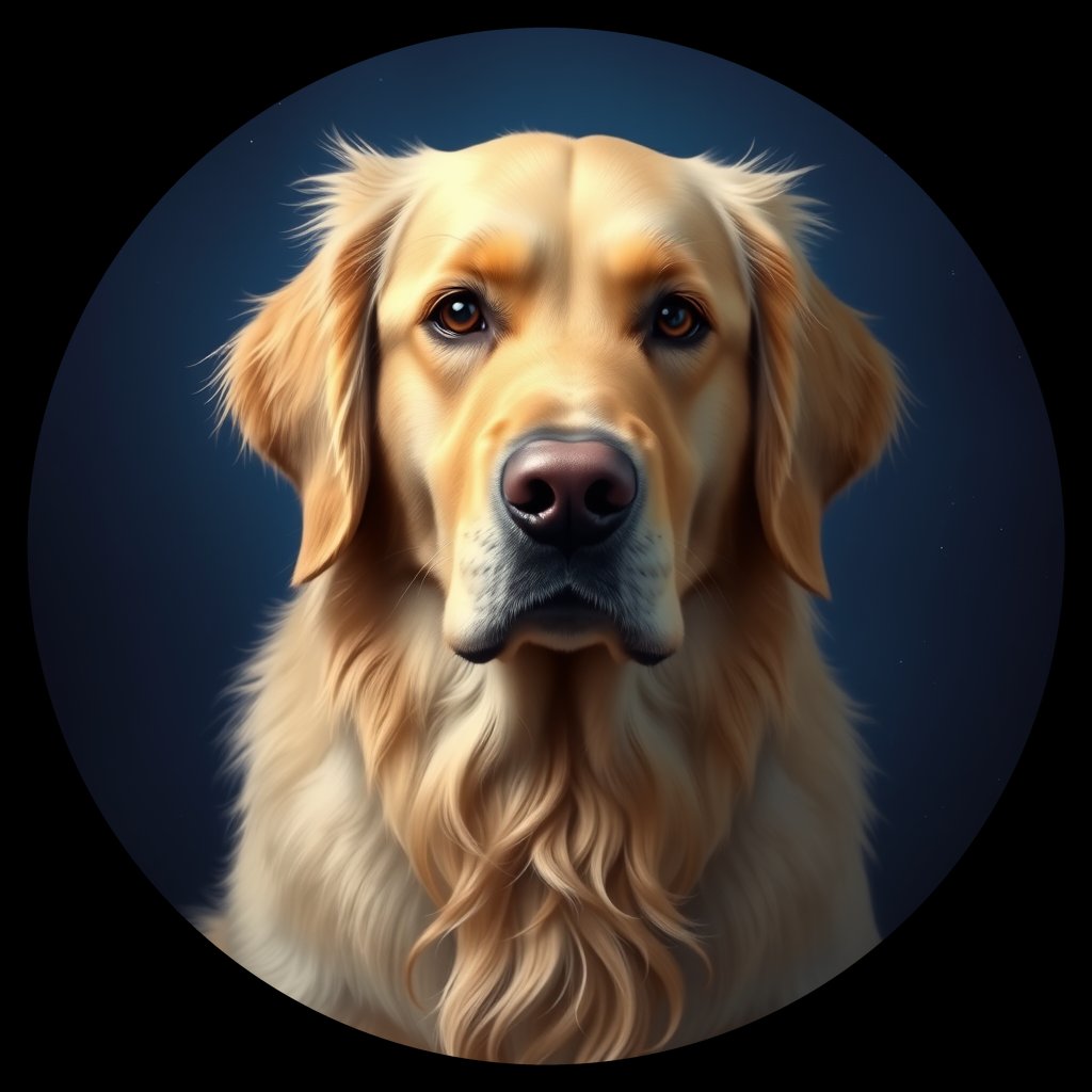 Cosmic medallion portrait of Oldies_grls038ead62, a Golden Retriever