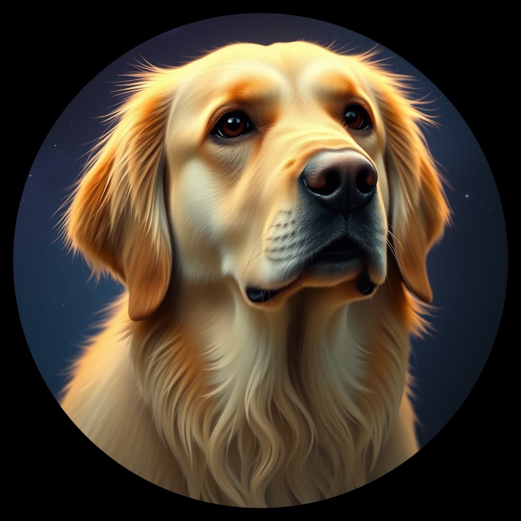 Cosmic medallion portrait of Oldies_grls04c7af94, a Golden Retriever