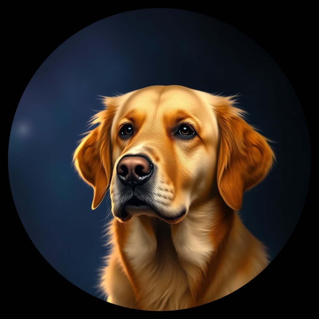 Cosmic medallion portrait of Oldies_grls0518aa7d, a Golden Retriever