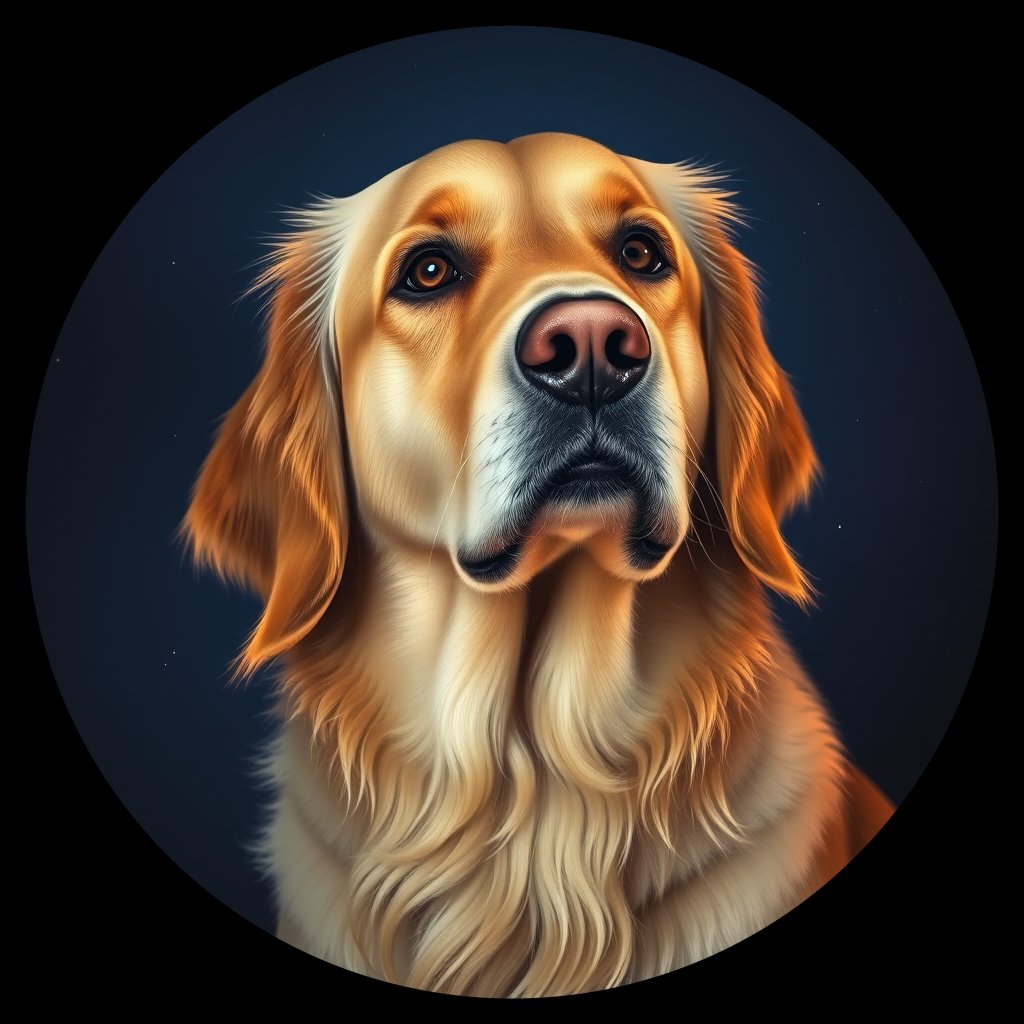 Cosmic medallion portrait of Oldies_grls05a4dd5c, a Golden Retriever
