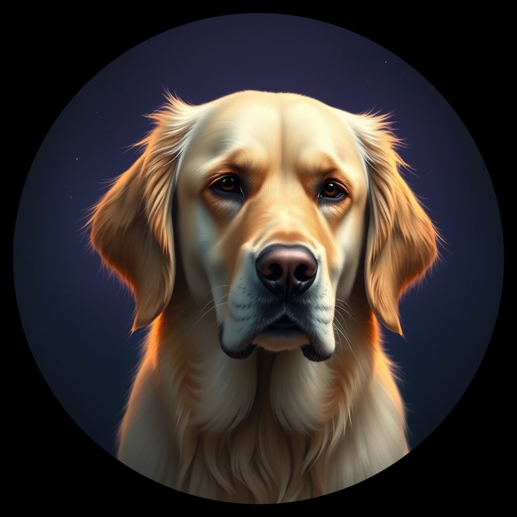 Cosmic medallion portrait of Oldies_grls05abcd2b, a Golden Retriever