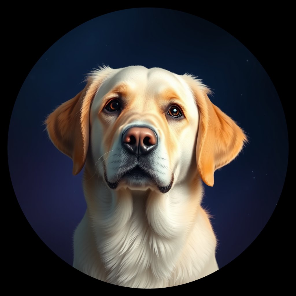 Cosmic medallion portrait of Oldies_grls0609c300, a Golden Retriever