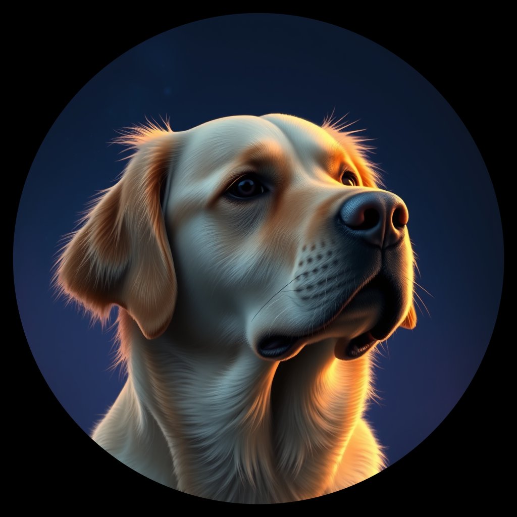 Cosmic medallion portrait of Oldies_grls067cf26f, a Golden Retriever