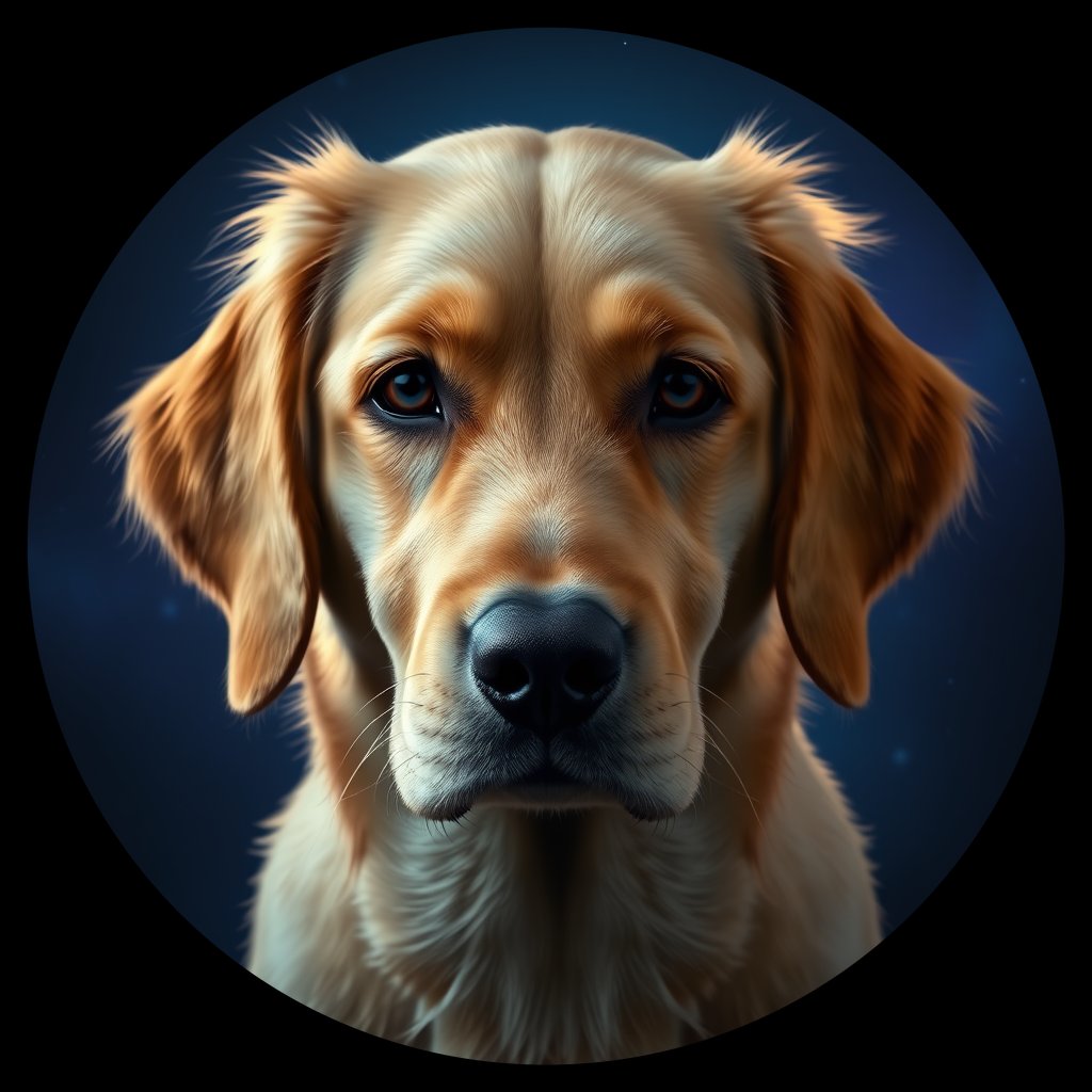 Cosmic medallion portrait of Oldies_grls0b96c37f, a Golden Retriever