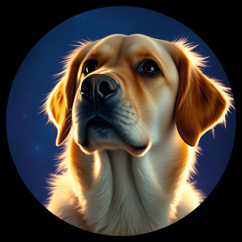 Cosmic medallion portrait of Oldies_grls135f9964, a Golden Retriever