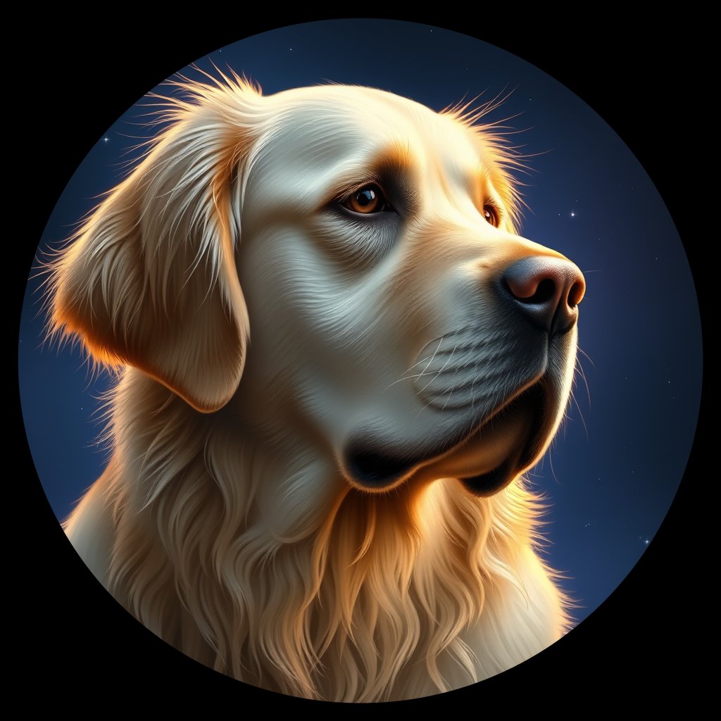 Cosmic medallion portrait of Oldies_grls151b486e, a Golden Retriever